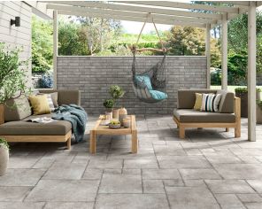 Reclaimed stone effect stoneware for outdoors