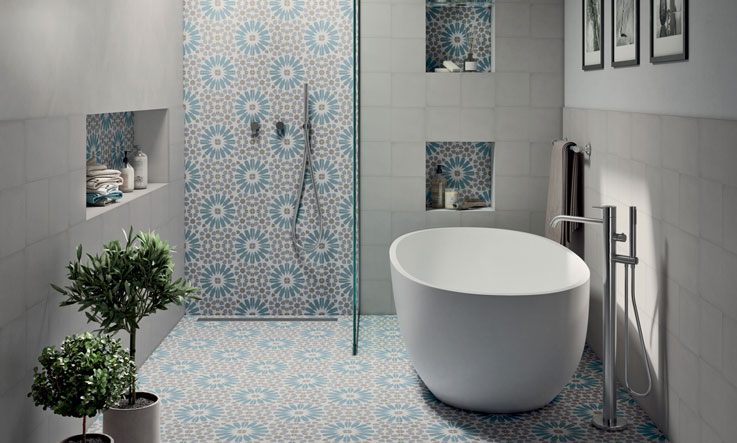 Vintage bathroom with cement tiles